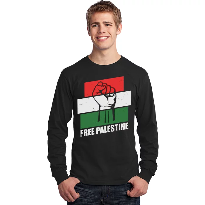 Free Palestine Flag Colors Blocks Protest Fist Long Sleeve Shirt