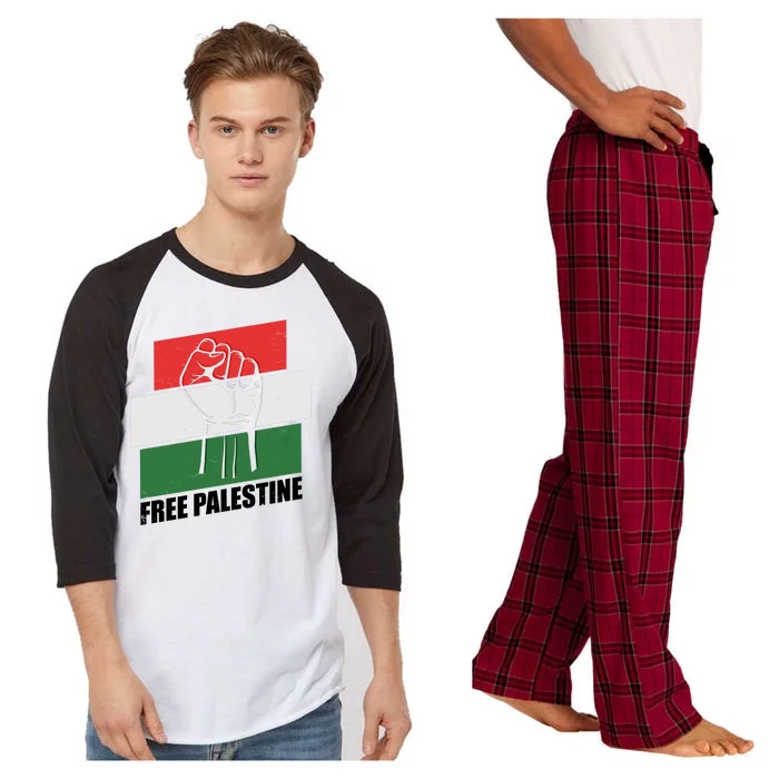 Free Palestine Flag Colors Blocks Protest Fist Raglan Sleeve Pajama Set