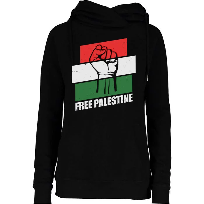 Free Palestine Flag Colors Blocks Protest Fist Womens Funnel Neck Pullover Hood