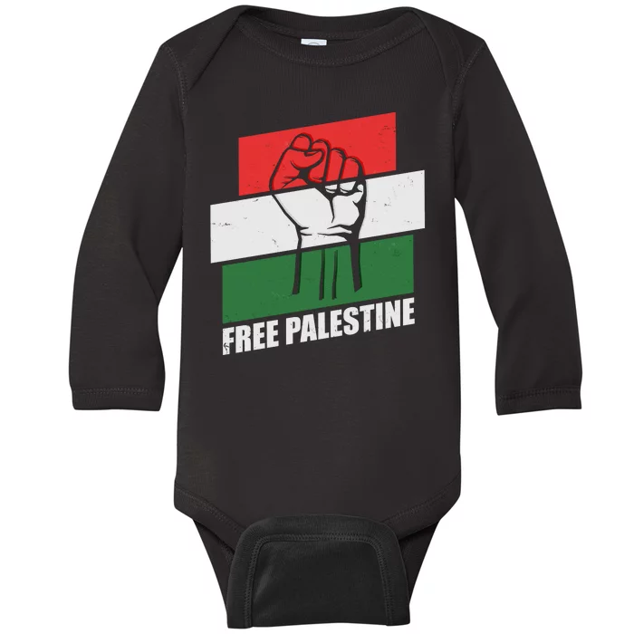 Free Palestine Flag Colors Blocks Protest Fist Baby Long Sleeve Bodysuit