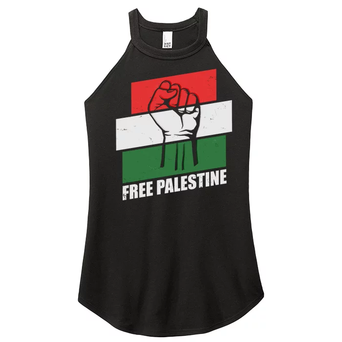 Free Palestine Flag Colors Blocks Protest Fist Women’s Perfect Tri Rocker Tank