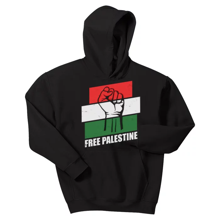 Free Palestine Flag Colors Blocks Protest Fist Kids Hoodie