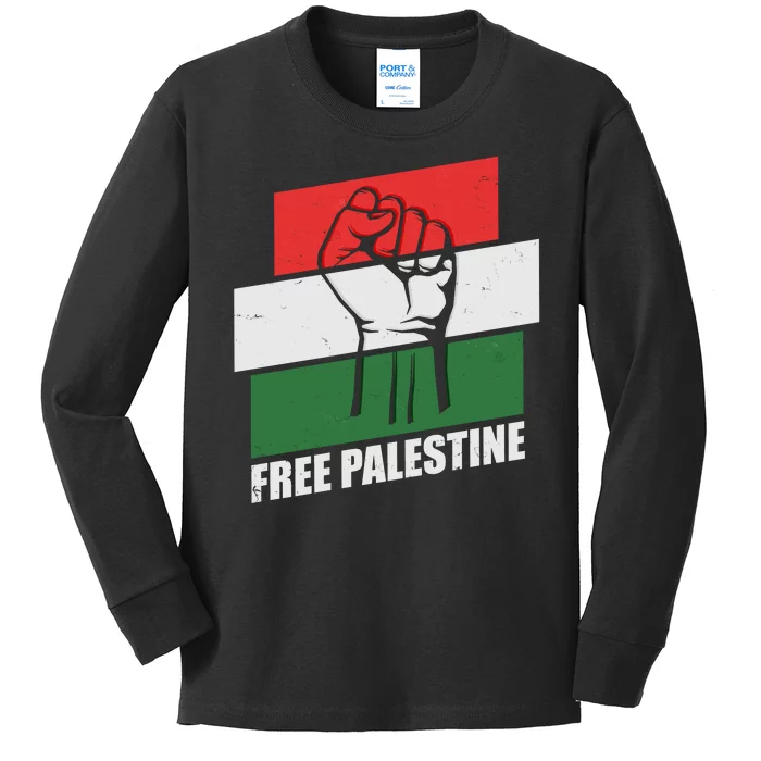 Free Palestine Flag Colors Blocks Protest Fist Kids Long Sleeve Shirt