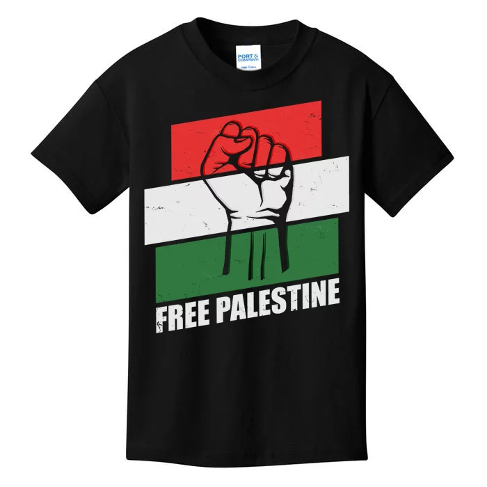 Free Palestine Flag Colors Blocks Protest Fist Kids T-Shirt