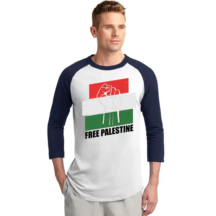 Free Palestine Flag Colors Blocks Protest Fist Baseball Sleeve Shirt