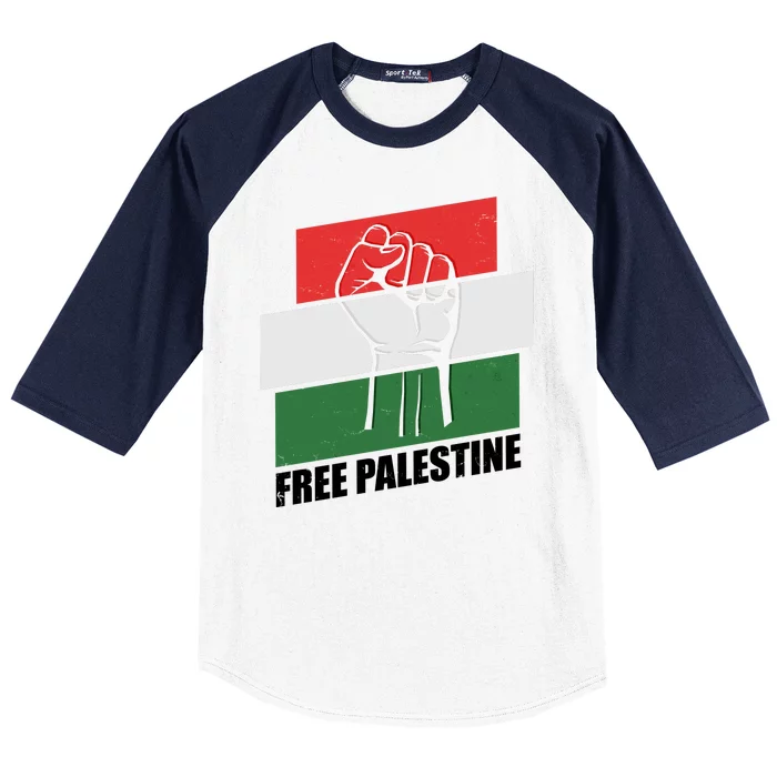 Free Palestine Flag Colors Blocks Protest Fist Baseball Sleeve Shirt