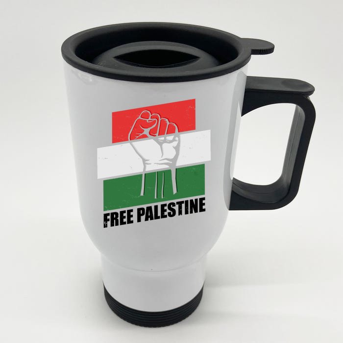 Free Palestine Flag Colors Blocks Protest Fist Front & Back Stainless Steel Travel Mug