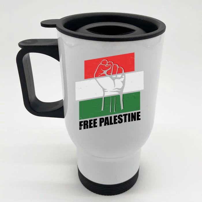 Free Palestine Flag Colors Blocks Protest Fist Front & Back Stainless Steel Travel Mug