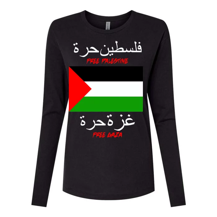 Free Palestine Gaza Arabic Writing Flag Womens Cotton Relaxed Long Sleeve T-Shirt