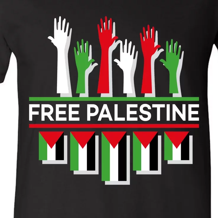 Free Palestine Hands United V-Neck T-Shirt