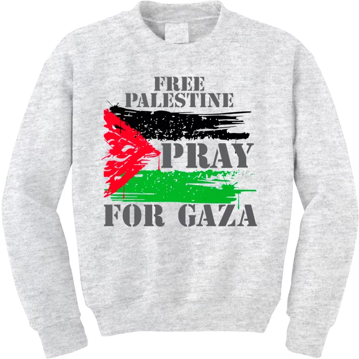 Free Palestine Pray For Gaza Palestinian Flag Kids Sweatshirt