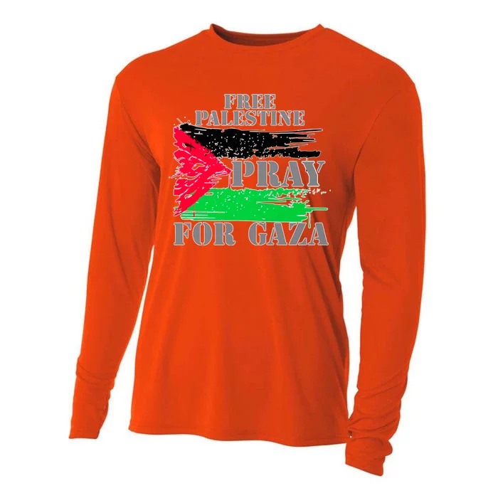 Free Palestine Pray For Gaza Palestinian Flag Cooling Performance Long Sleeve Crew