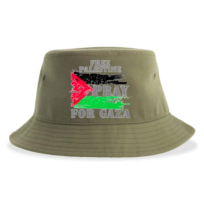 Free Palestine Pray For Gaza Palestinian Flag Sustainable Bucket Hat