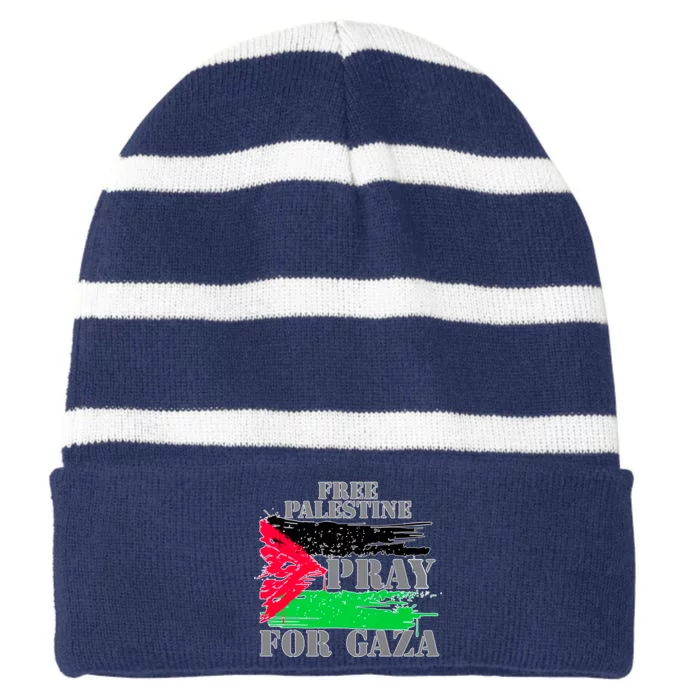 Free Palestine Pray For Gaza Palestinian Flag Striped Beanie with Solid Band