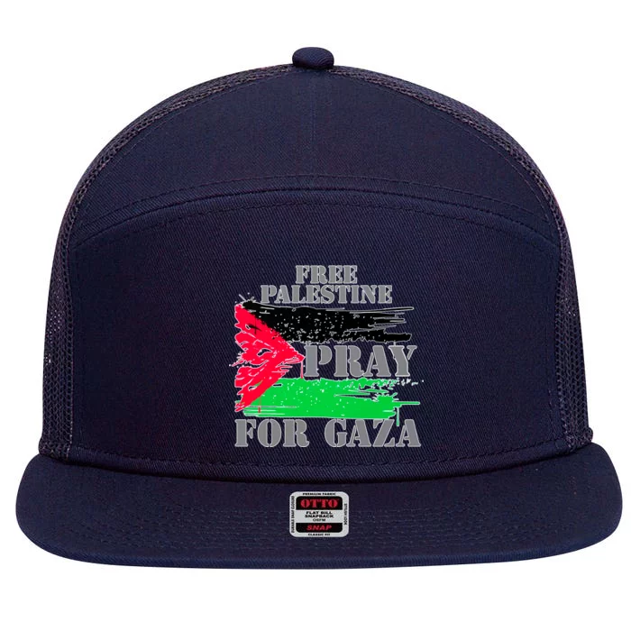 Free Palestine Pray For Gaza Palestinian Flag 7 Panel Mesh Trucker Snapback Hat