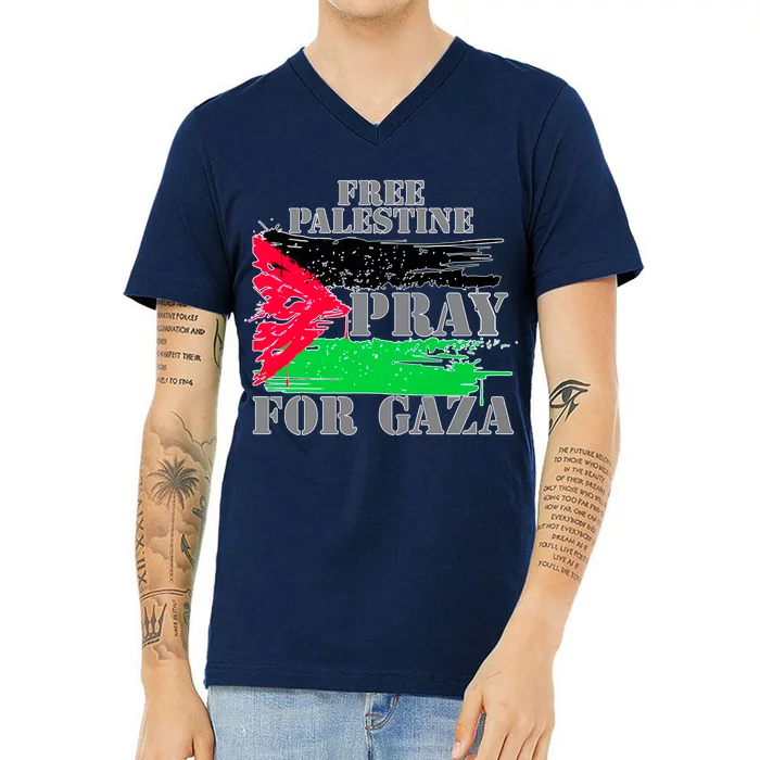 Free Palestine Pray For Gaza Palestinian Flag V-Neck T-Shirt