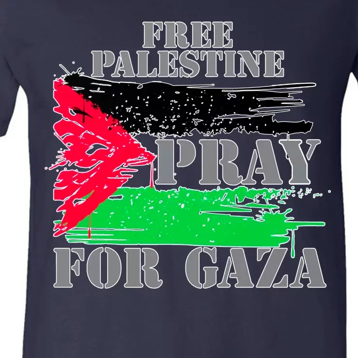 Free Palestine Pray For Gaza Palestinian Flag V-Neck T-Shirt