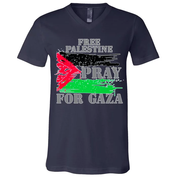 Free Palestine Pray For Gaza Palestinian Flag V-Neck T-Shirt