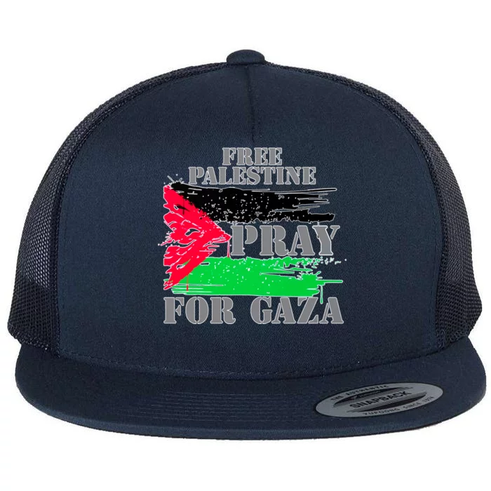 Free Palestine Pray For Gaza Palestinian Flag Flat Bill Trucker Hat