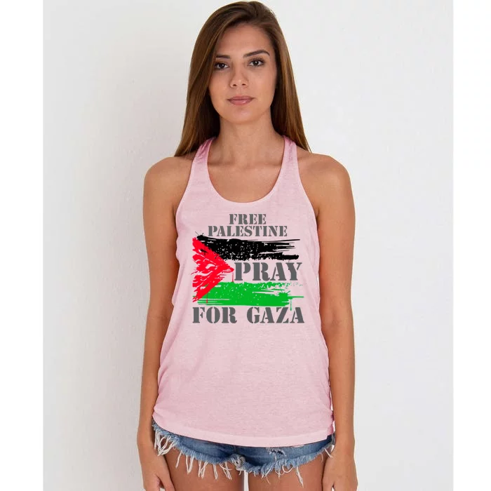 Free Palestine Pray For Gaza Palestinian Flag Women's Knotted Racerback Tank