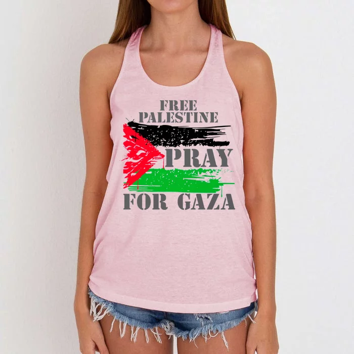 Free Palestine Pray For Gaza Palestinian Flag Women's Knotted Racerback Tank