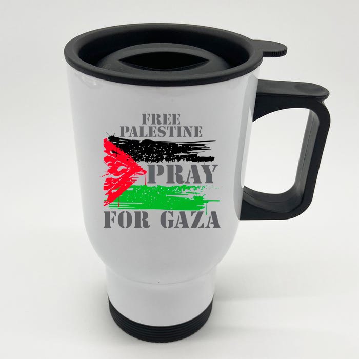 Free Palestine Pray For Gaza Palestinian Flag Front & Back Stainless Steel Travel Mug