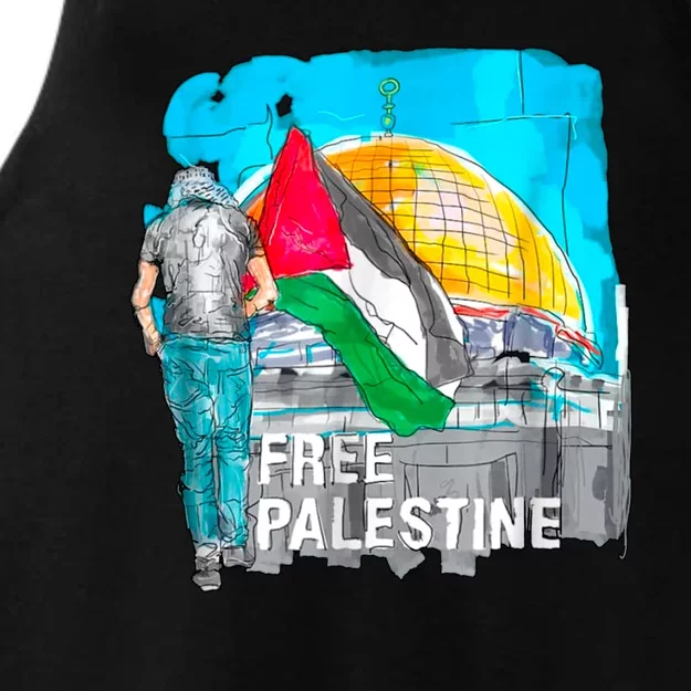 Free Palestine Save Gaza Ilustraion Ladies Tri-Blend Wicking Tank