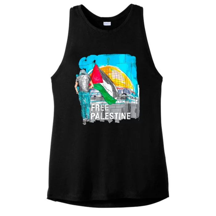 Free Palestine Save Gaza Ilustraion Ladies Tri-Blend Wicking Tank