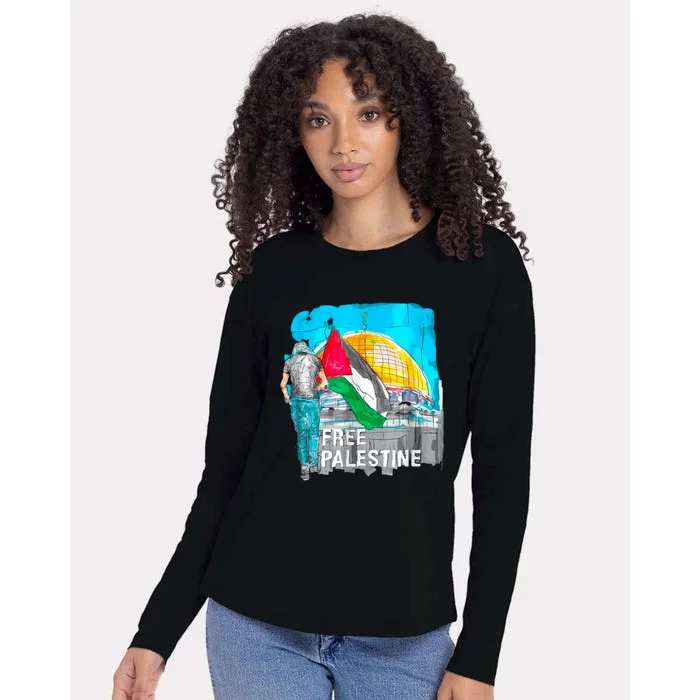 Free Palestine Save Gaza Ilustraion Womens Cotton Relaxed Long Sleeve T-Shirt