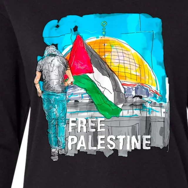 Free Palestine Save Gaza Ilustraion Womens Cotton Relaxed Long Sleeve T-Shirt