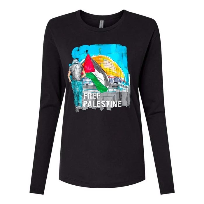 Free Palestine Save Gaza Ilustraion Womens Cotton Relaxed Long Sleeve T-Shirt