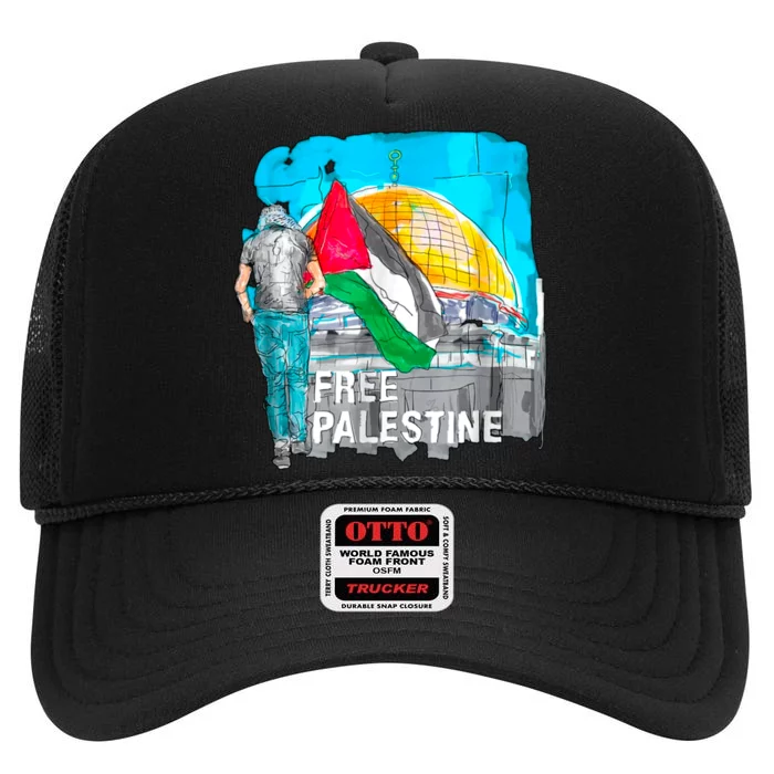 Free Palestine Save Gaza Ilustraion High Crown Mesh Trucker Hat