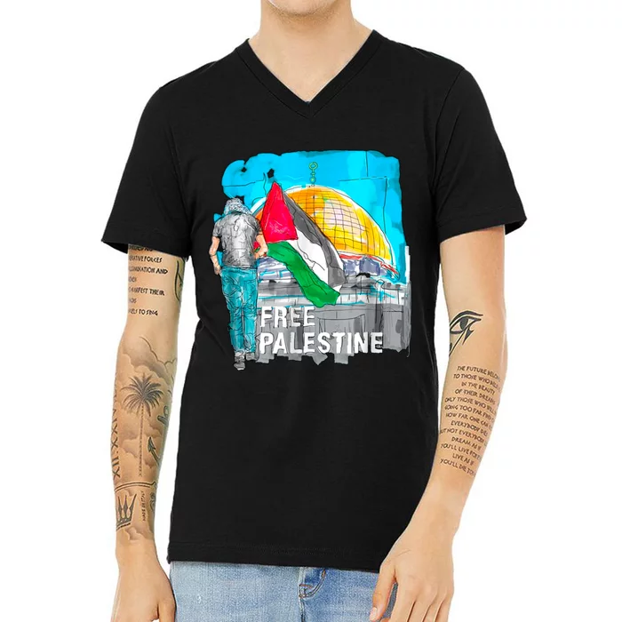 Free Palestine Save Gaza Ilustraion V-Neck T-Shirt