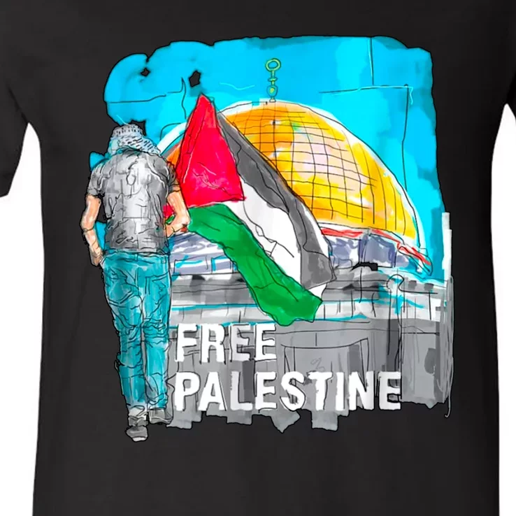 Free Palestine Save Gaza Ilustraion V-Neck T-Shirt