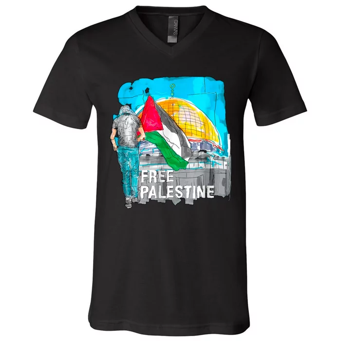 Free Palestine Save Gaza Ilustraion V-Neck T-Shirt