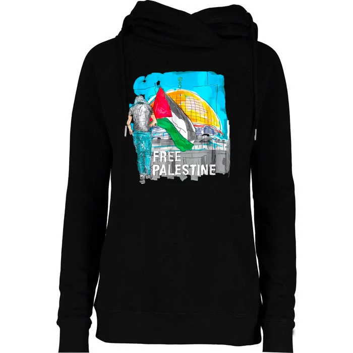 Free Palestine Save Gaza Ilustraion Womens Funnel Neck Pullover Hood