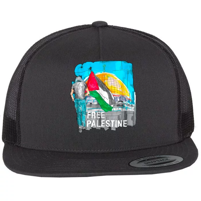 Free Palestine Save Gaza Ilustraion Flat Bill Trucker Hat