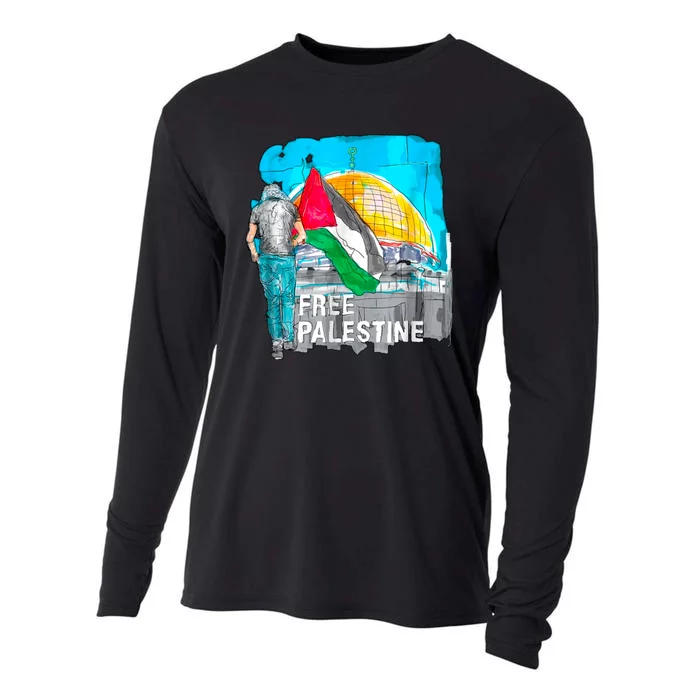 Free Palestine Save Gaza Ilustraion Cooling Performance Long Sleeve Crew