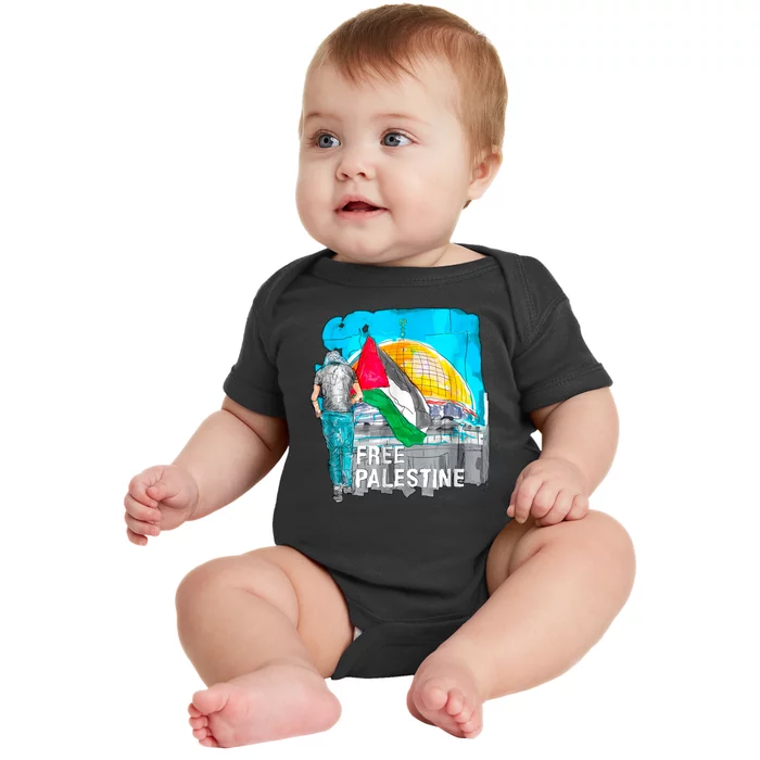 Free Palestine Save Gaza Ilustraion Baby Bodysuit