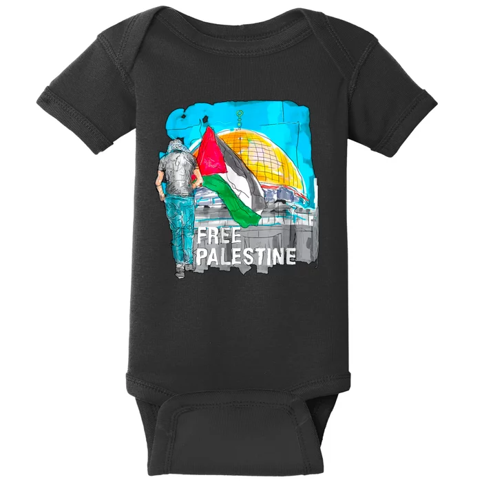 Free Palestine Save Gaza Ilustraion Baby Bodysuit