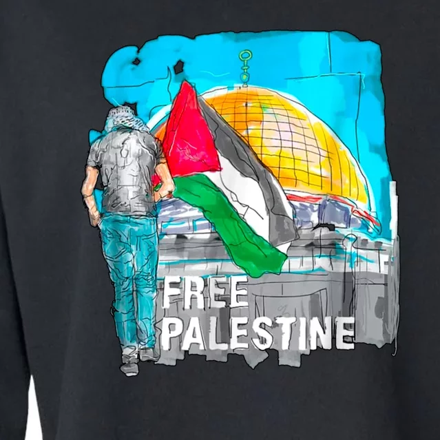 Free Palestine Save Gaza Ilustraion Cropped Pullover Crew