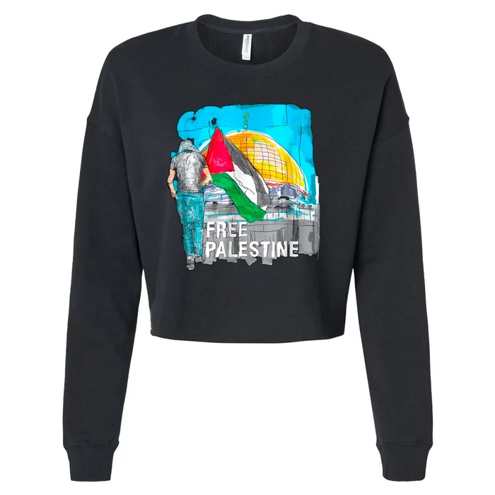 Free Palestine Save Gaza Ilustraion Cropped Pullover Crew