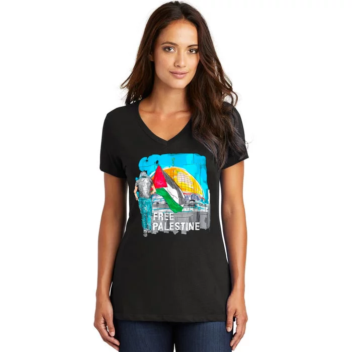 Free Palestine Save Gaza Ilustraion Women's V-Neck T-Shirt