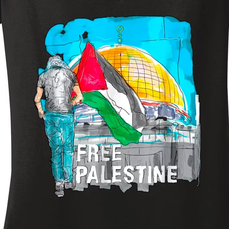 Free Palestine Save Gaza Ilustraion Women's V-Neck T-Shirt