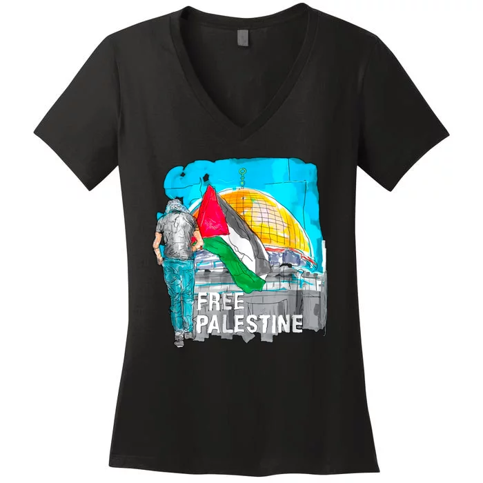 Free Palestine Save Gaza Ilustraion Women's V-Neck T-Shirt