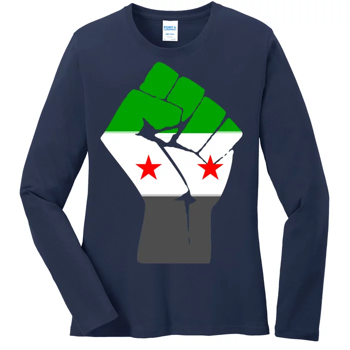 Free Syria Revolution Fist Flag Ladies Long Sleeve Shirt