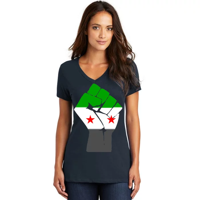 Free Syria Revolution Fist Flag Women's V-Neck T-Shirt