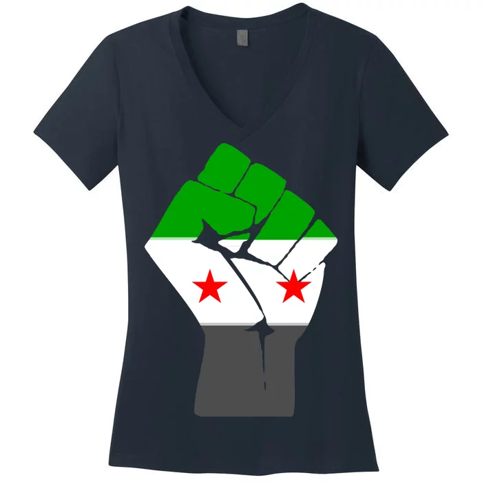 Free Syria Revolution Fist Flag Women's V-Neck T-Shirt