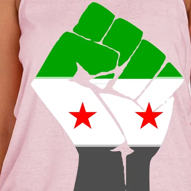 Free Syria Revolution Fist Flag Women's Knotted Racerback Tank