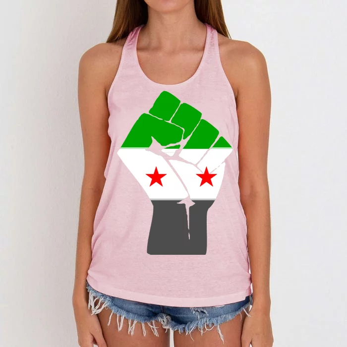 Free Syria Revolution Fist Flag Women's Knotted Racerback Tank